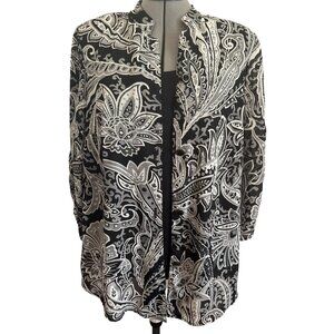Coral Bay Plus Black & White Paisley Faux 2 Pc Top 1X Lightweight Womens Blouse